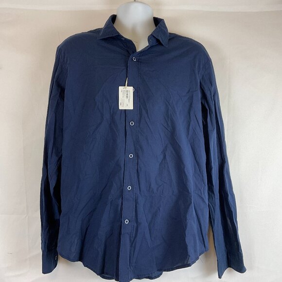 Fradi Italy Shirt 46 18.5 Indigo Blue Button Front Long Sleeve New NWT - Picture 1 of 9